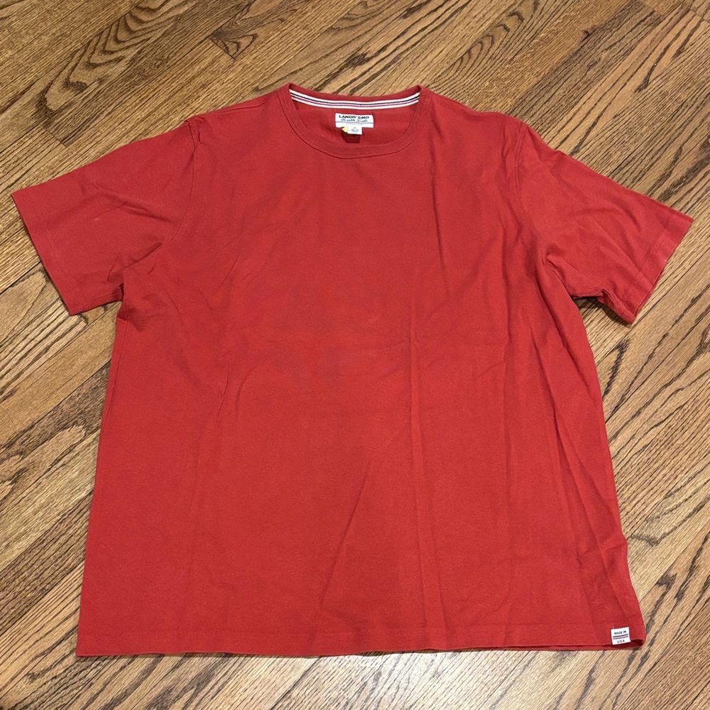 Lands' End Men's Red Crew Neck Short Sleeve Tee